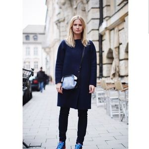 COS BLUE RAW EDGE 100% WOOL COAT SIZE 2